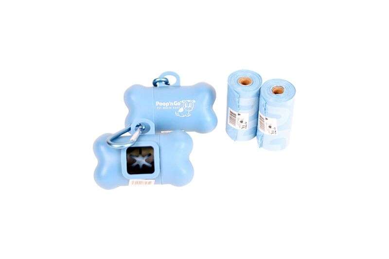 GoGo® Poop n' Go Blue Dispenser w/Matching Refill Roll, Bulk