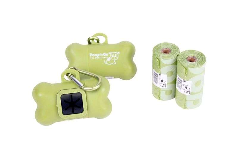 GoGo® Poop n' Go Green Dispenser w/Matching Refill Roll, Bulk