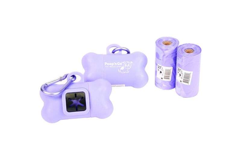 GoGo® Poop n' Go Purple Dispenser w/Matching Refill Roll, Bulk