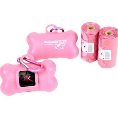 GoGo® Poop n' Go Pink Dispenser w/Matching Refill Roll, Bulk