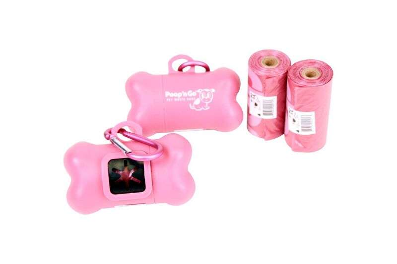 GoGo® Poop n' Go Pink Dispenser w/Matching Refill Roll, Bulk